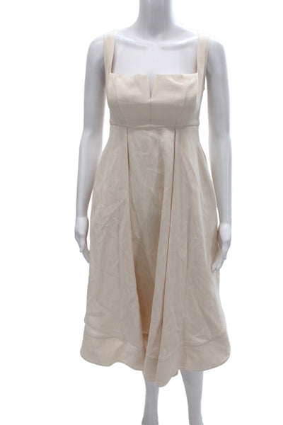 C/MEO Collective Womens Beige Fit & Flare Maxi Dress Square Neck Size S
