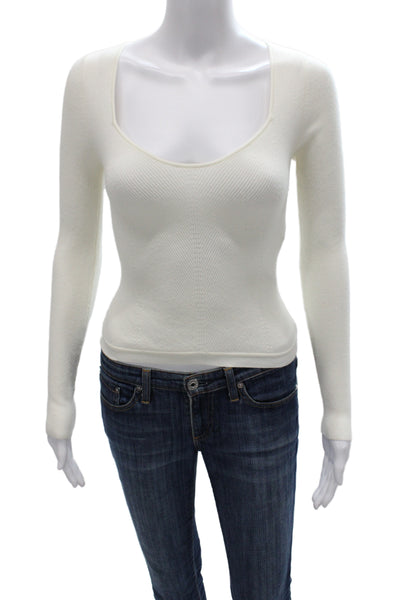 Wilfred Womens Basic Scoop Neck Blouse White Long Sleeve Size XS