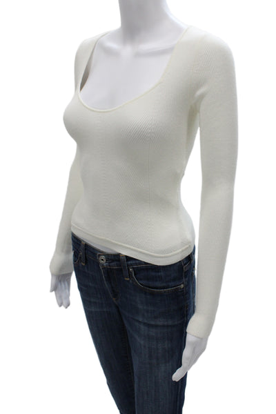 Wilfred Womens Basic Scoop Neck Blouse White Long Sleeve Size XS