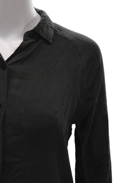 Everlane Womens Black Silk Collared Long Sleeve Button-Up Basic Size XS