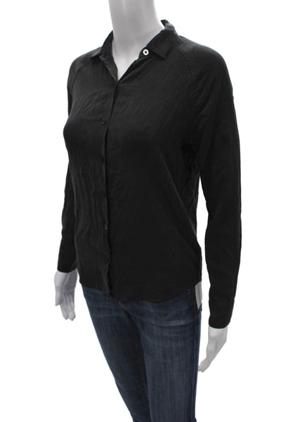 Everlane Womens Black Silk Collared Long Sleeve Button-Up Basic Size XS