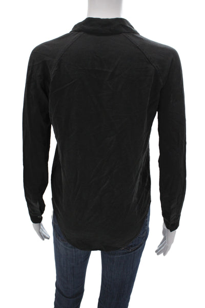 Everlane Womens Black Silk Collared Long Sleeve Button-Up Basic Size XS