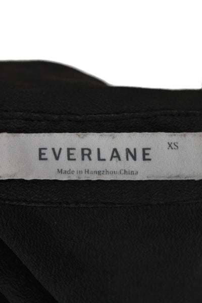 Everlane Womens Black Silk Collared Long Sleeve Button-Up Basic Size XS