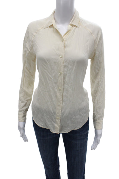 Everlane Womens Silk Collared Button-Up Long Sleeve Ivory Size XS