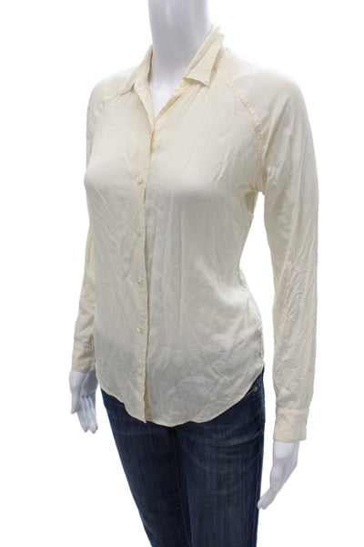 Everlane Womens Silk Collared Button-Up Long Sleeve Ivory Size XS