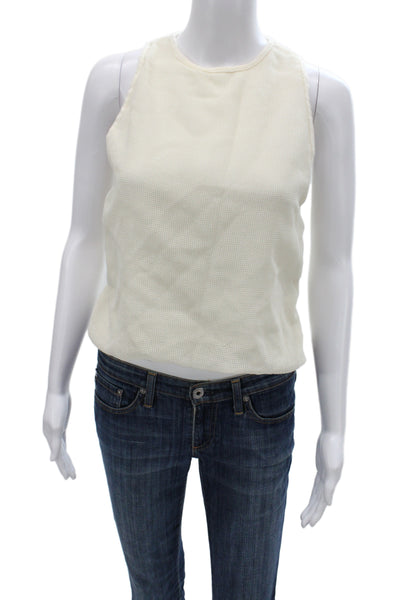 Massimo Dutti Women Ivory Sleeveless Pullover Round Neck Viscose Size S