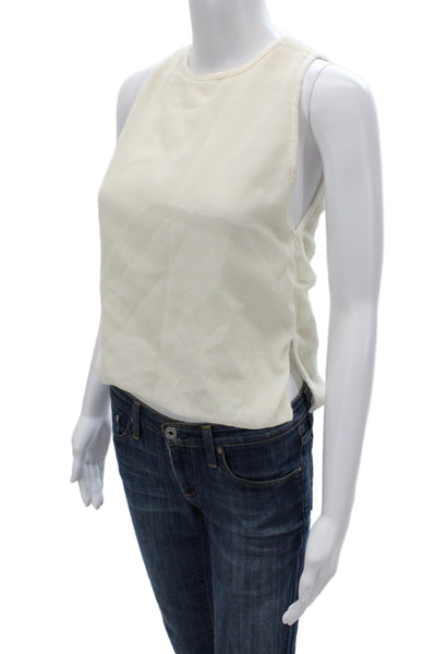 Massimo Dutti Women Ivory Sleeveless Pullover Round Neck Viscose Size S