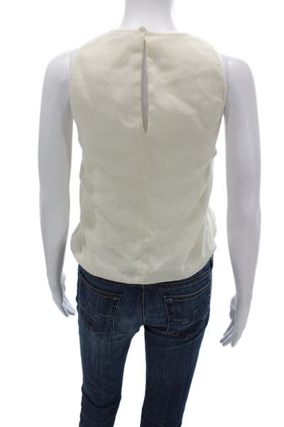 Massimo Dutti Women Ivory Sleeveless Pullover Round Neck Viscose Size S