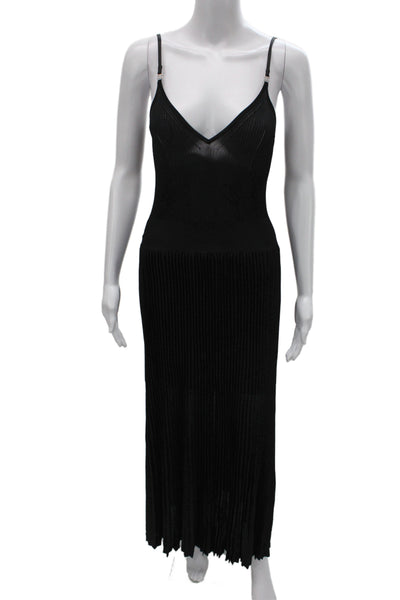 Chanel Womens Black Maxi Dress Ribbed Knit Sleeveless Size 38