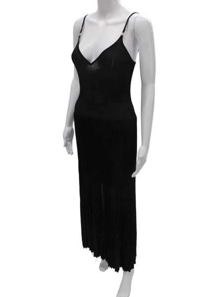Chanel Womens Black Maxi Dress Ribbed Knit Sleeveless Size 38