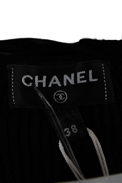 Chanel Womens Black Maxi Dress Ribbed Knit Sleeveless Size 38