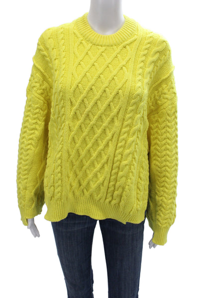 Stella McCartney Women Pullover Sweater Yellow Cable Knit Crew Neck Size S
