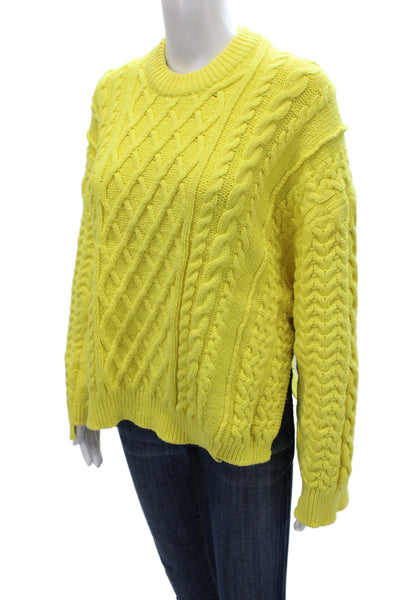 Stella McCartney Women Pullover Sweater Yellow Cable Knit Crew Neck Size S