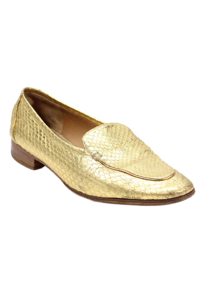The Row Womens Adam Embossed Leather Metallic Loafers Gold Size 9