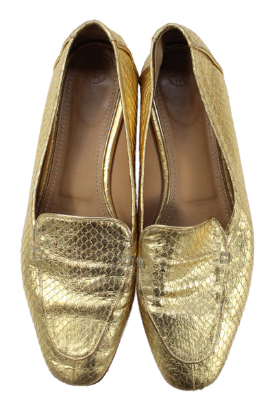 The Row Womens Adam Embossed Leather Metallic Loafers Gold Size 9