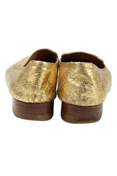 The Row Womens Adam Embossed Leather Metallic Loafers Gold Size 9