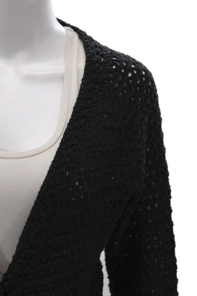White + Warren Womens Black V Neck Cardigan 50% Cotton Long Sleeve Size M