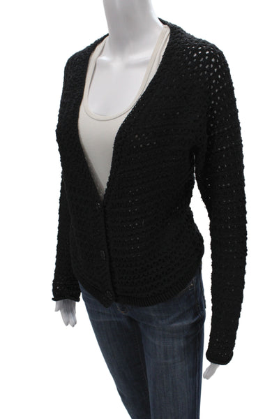 White + Warren Womens Black V Neck Cardigan 50% Cotton Long Sleeve Size M