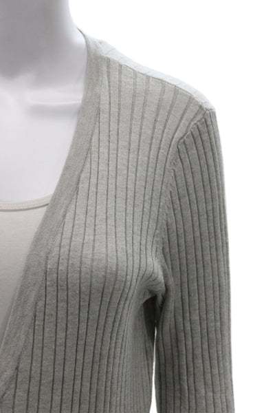 Magaschoni Women Cardigan Striped V-Neck Gray 85% Silk Long Sleeve Size M