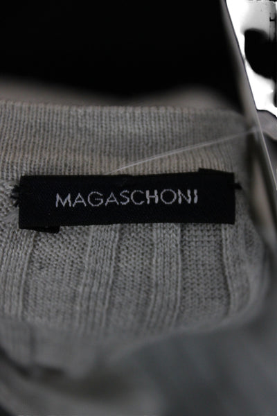 Magaschoni Women Cardigan Striped V-Neck Gray 85% Silk Long Sleeve Size M