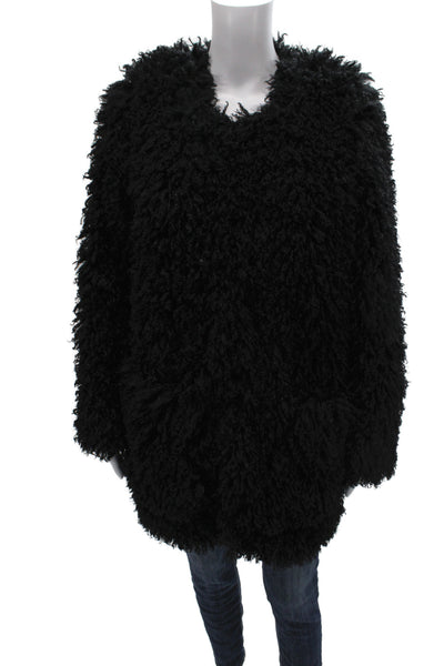 Smythe Women Overcoat Black Polyester Solid Long Sleeve Button Bohemian Size M