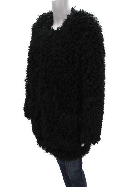 Smythe Women Overcoat Black Polyester Solid Long Sleeve Button Bohemian Size M