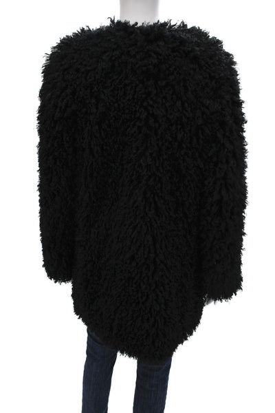 Smythe Women Overcoat Black Polyester Solid Long Sleeve Button Bohemian Size M