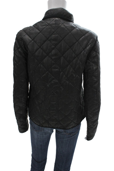 Closed Women Quilted Lamb Leather Jacket Black Argyle Zip Size M
