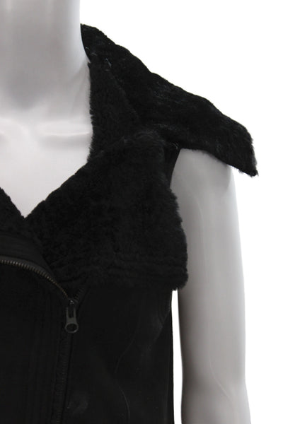 Vince Womens Biker Shearling Lamb Vest Black Zip Sleeveless Size S