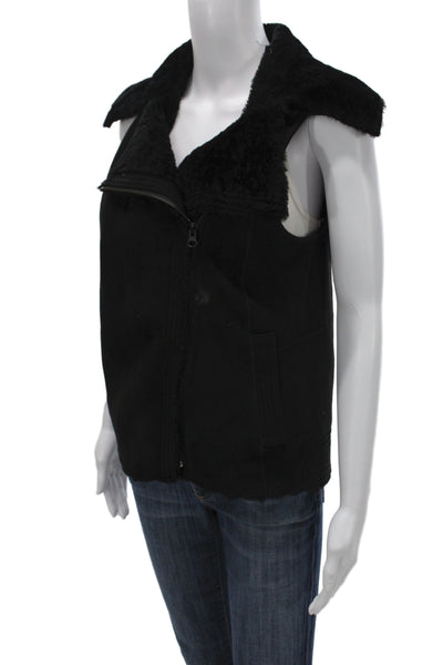 Vince Womens Biker Shearling Lamb Vest Black Zip Sleeveless Size S