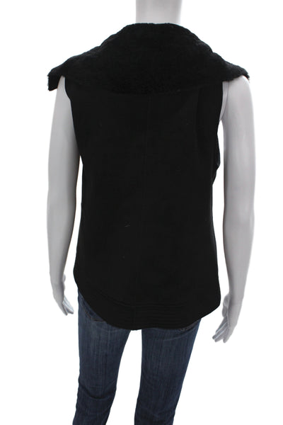 Vince Womens Biker Shearling Lamb Vest Black Zip Sleeveless Size S
