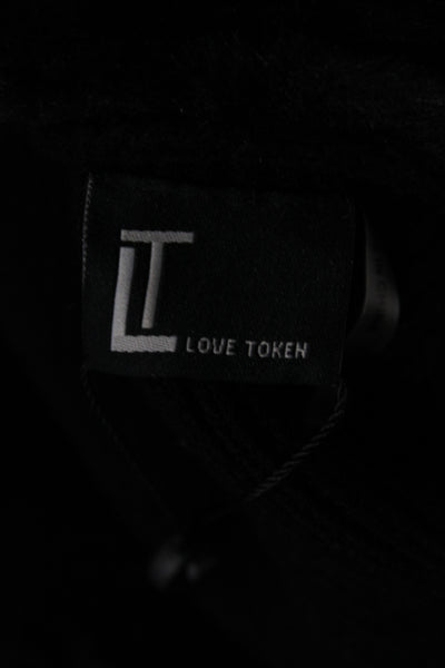 Love Token Womens Basic Jacket Coatigan Black Acrylic Button Long Sleeve Size M