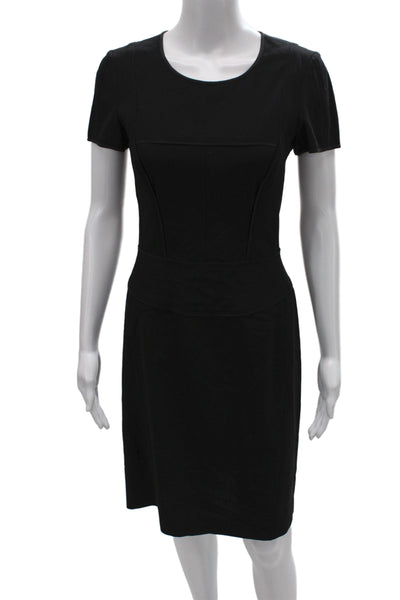 Narciso Rodriguez Women Sheath Dress Black Wool Scoop Neck Short Sleeve Zip Size