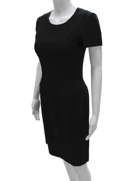 Narciso Rodriguez Women Sheath Dress Black Wool Scoop Neck Short Sleeve Zip Size