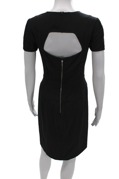 Narciso Rodriguez Women Sheath Dress Black Wool Scoop Neck Short Sleeve Zip Size