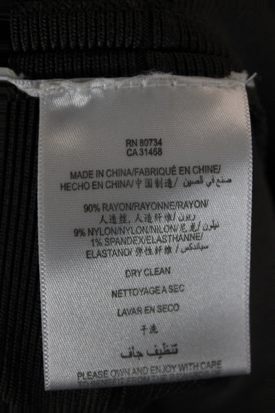 Herve Leger Women Bodycon Dress Brown V-Neck Sleeveless Knee Length Zip Size M
