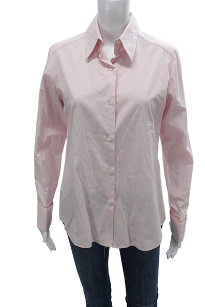 Chaiken Women Basic Collared Cotton Long Sleeve Button Up Pink Size 8