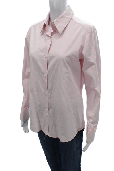 Chaiken Women Basic Collared Cotton Long Sleeve Button Up Pink Size 8
