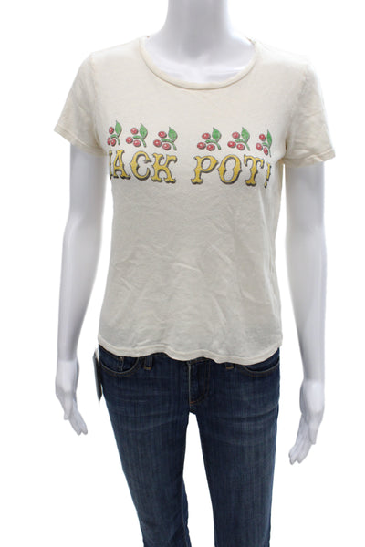 Mother Superior Women Basic Ivory Crew Neck Short Sleeve T-Shirt Size XS