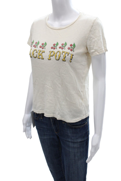Mother Superior Women Basic Ivory Crew Neck Short Sleeve T-Shirt Size XS