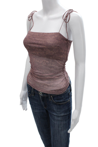 Tiger Mist Women Brown Floral Square Neck Sleeveless Camisole Size S