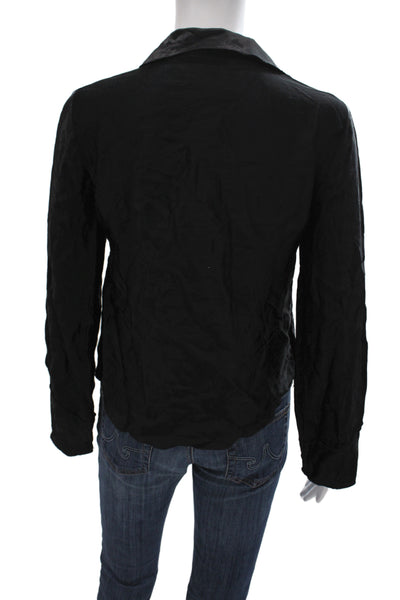 Zara Women Basic Collared Black Viscose Blouse Tie Long Sleeve Size S
