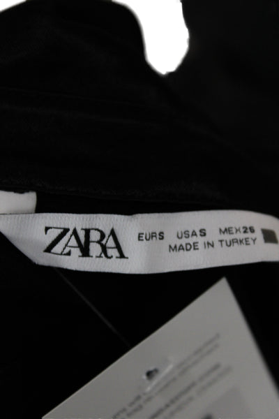 Zara Women Basic Collared Black Viscose Blouse Tie Long Sleeve Size S