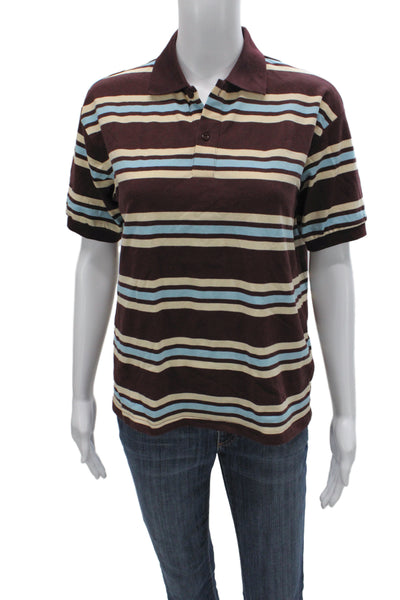Lioness Womens Beige Striped Cotton Collared Polo Short Sleeve Size XS