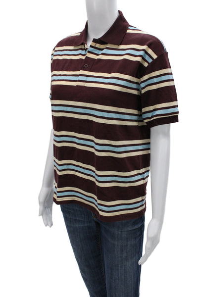 Lioness Womens Beige Striped Cotton Collared Polo Short Sleeve Size XS