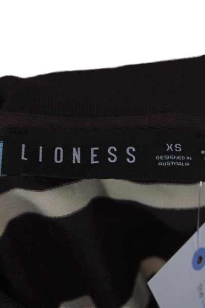 Lioness Womens Beige Striped Cotton Collared Polo Short Sleeve Size XS