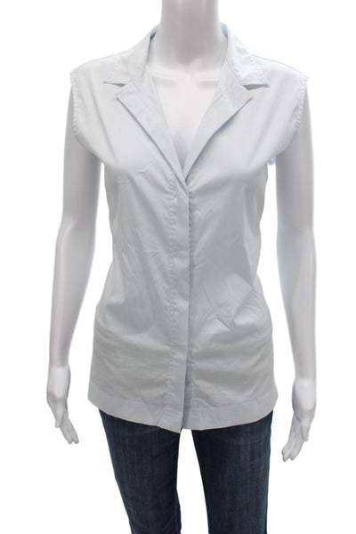 Sharis Place Womens Blue Basic Sleeveless Collared Button Cotton Blouse Size 44