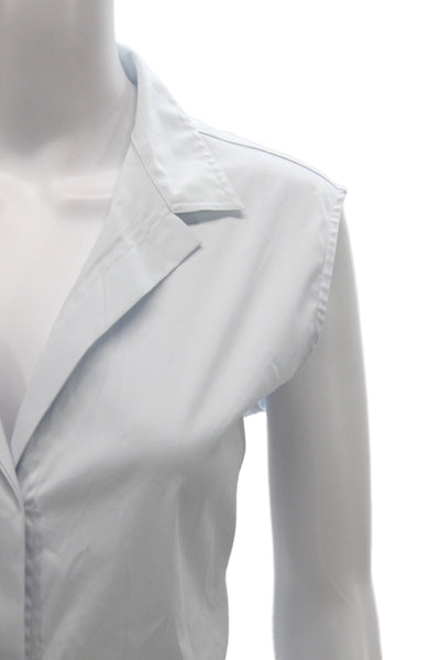 Sharis Place Womens Blue Basic Sleeveless Collared Button Cotton Blouse Size 44