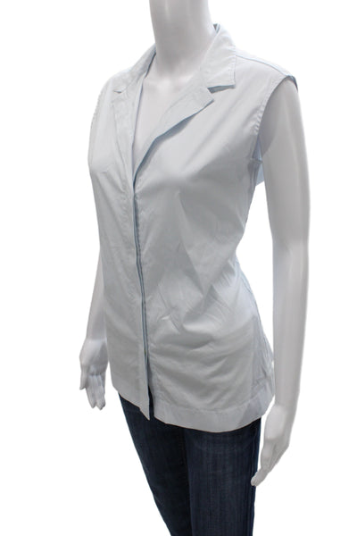 Sharis Place Womens Blue Basic Sleeveless Collared Button Cotton Blouse Size 44