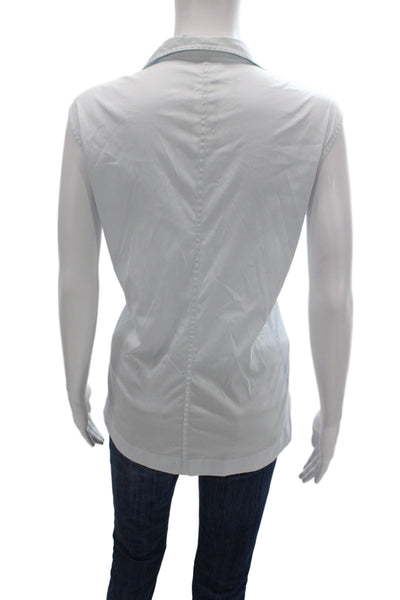 Sharis Place Womens Blue Basic Sleeveless Collared Button Cotton Blouse Size 44